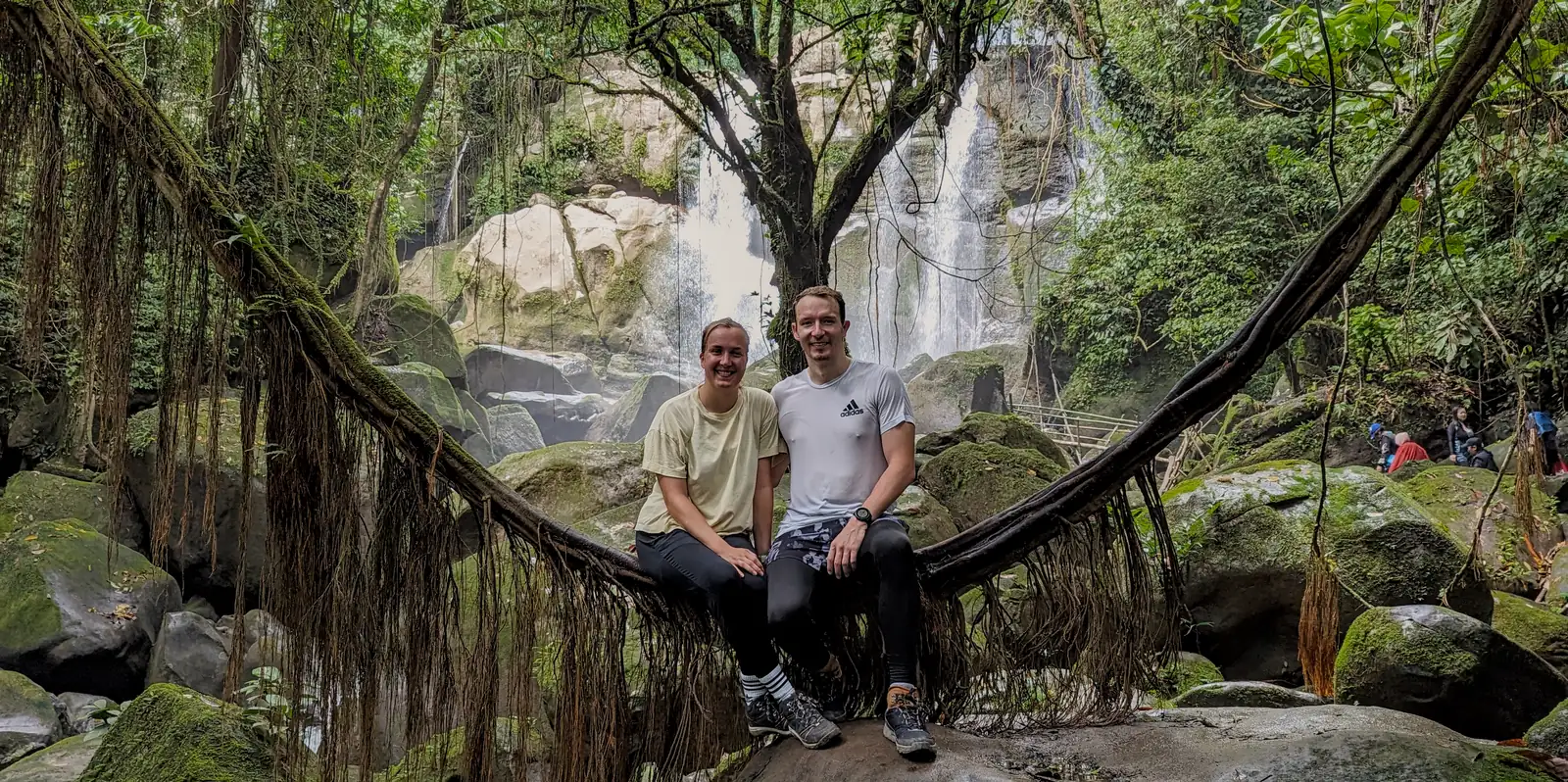 Andrea and Lars from Whaling Around at the Jurassic Park vine at the end of the Bengoh Dam hike